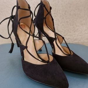 Jessica Simpson Black Suede Tie Up Heels 7